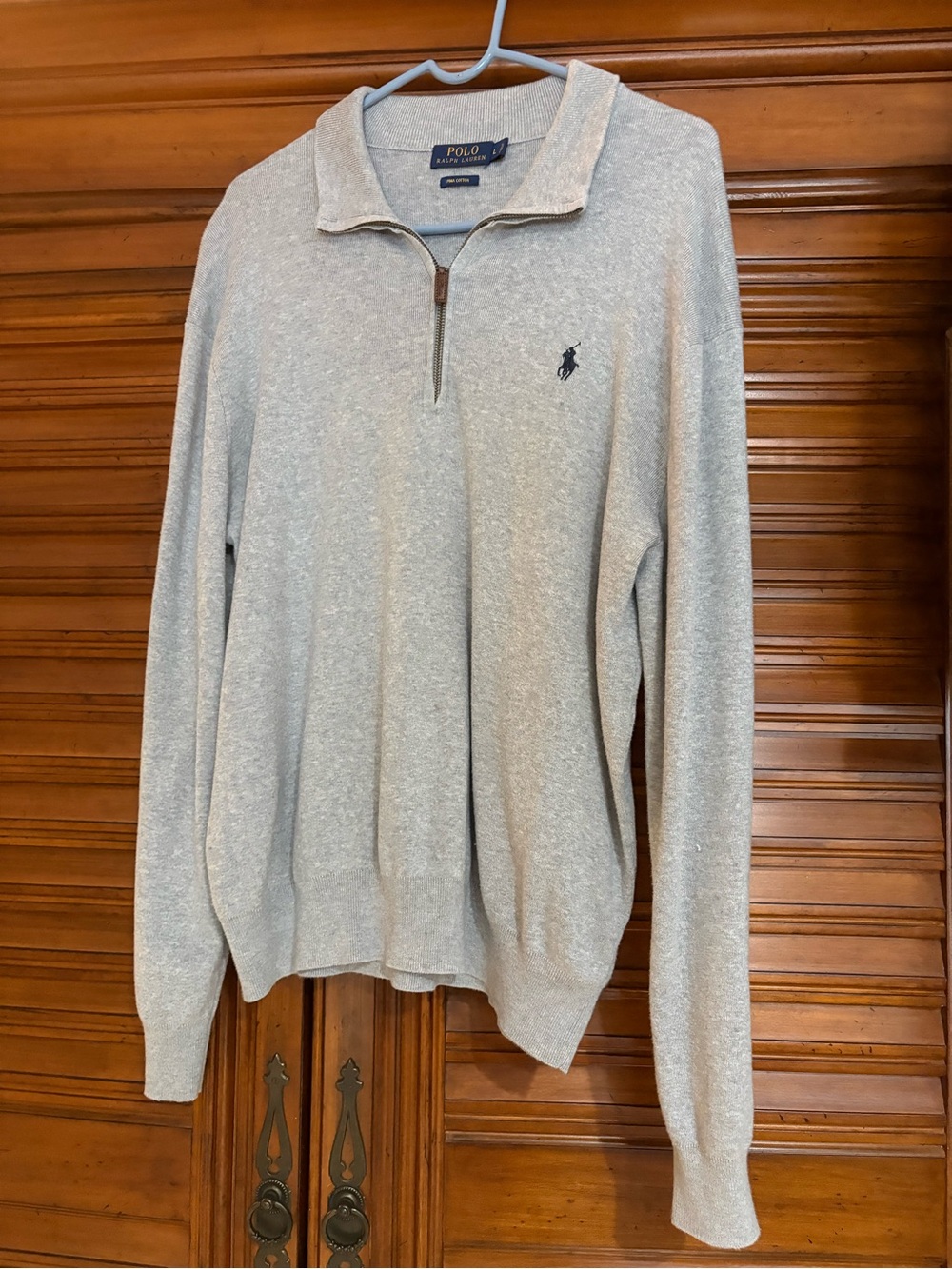 Ralph Lauren Light Gray Quarter-Zip Sweater with Polo Pony